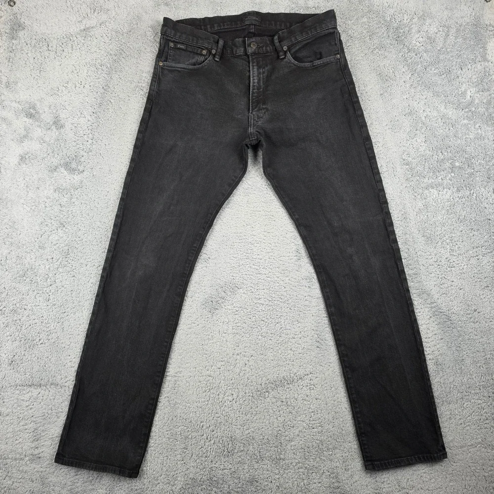 Polo Ralph Lauren Varick Slim Straight Jeans Mens 32x32 Black Faded Denim Pants